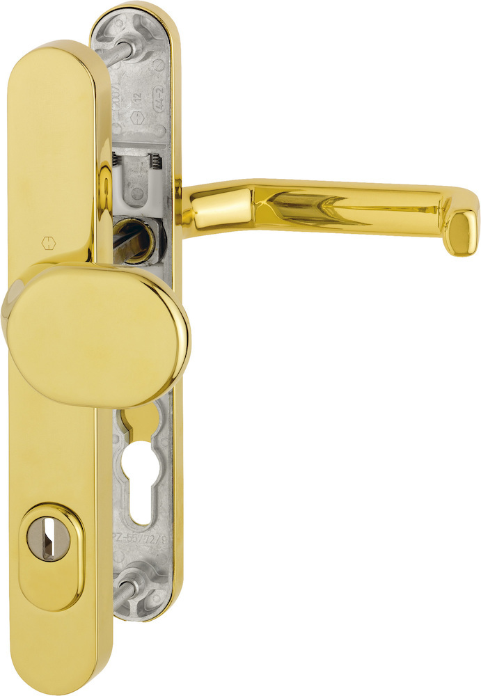 HOPPE® Schutz-Wechselgarnitur mit Schmalschild Liverpool M86G/3359ZA/3357N/1313G, Messing