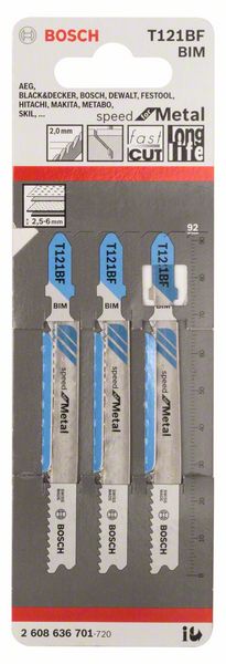 BOSCH Stichsägeblatt T 121 BF Speed for Metal, 3er-Pack