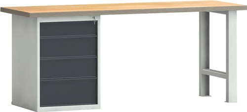 KLW Werkbank PW 700 B2000xT700xH840mm Buche Multiplex lichtgrau/grau 4 Schubl.
