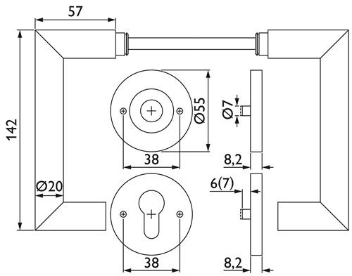 TECWERK FS-Garnitur NW-492-1 VA 60 TS 45-58mm PZ rd.DIN L/R TECWERK