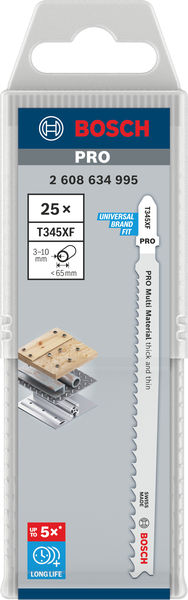 BOSCH Stichsägeblatt T 345 XF Progressor for Wood and Metal, 25er-Pack