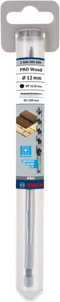 BOSCH Holzschlangenbohrer, Sechskant 12 x 95 x 160 mm, d 6,35 mm