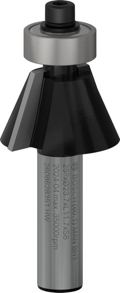 BOSCH Fase-/Bündigfräser 8 mm, D1 23,7 mm, B 5,5 mm, L 12 mm, G 54 mm, 25°