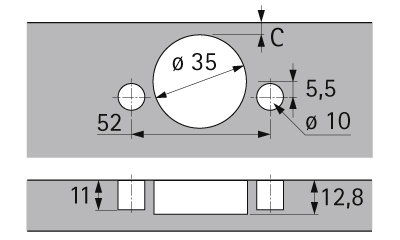 HETTICH Intermat 125°-Scharnier Spezial (Intermat 9944), vorliegend, TH 52 x 5,5 mm, Schnellmontage Flash (ø 10 x 11), 73908