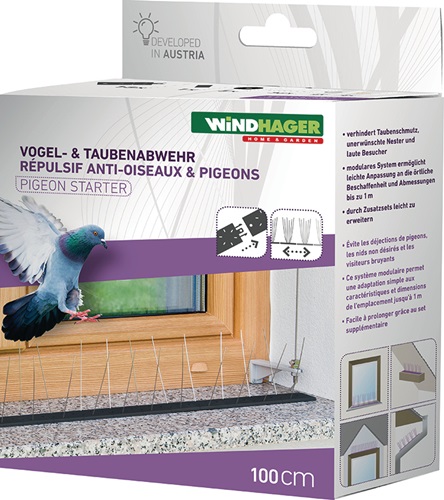 WINDHAGER Vogel- u.Taubenabwehr Starter Set Schutz b.1 m,36 Spikes Ku.WINDHAGER