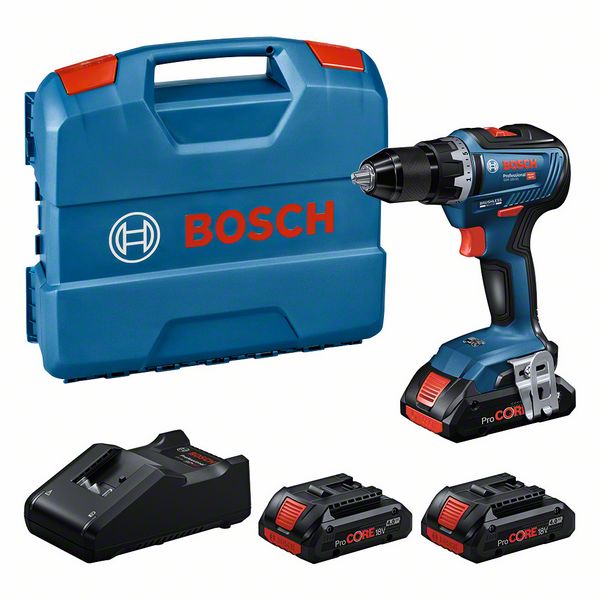 BOSCH Professional Set: Akku-Bohrschrauber GSR 18V-55, 3 x ProCORE18V 4.0Ah, L-Case