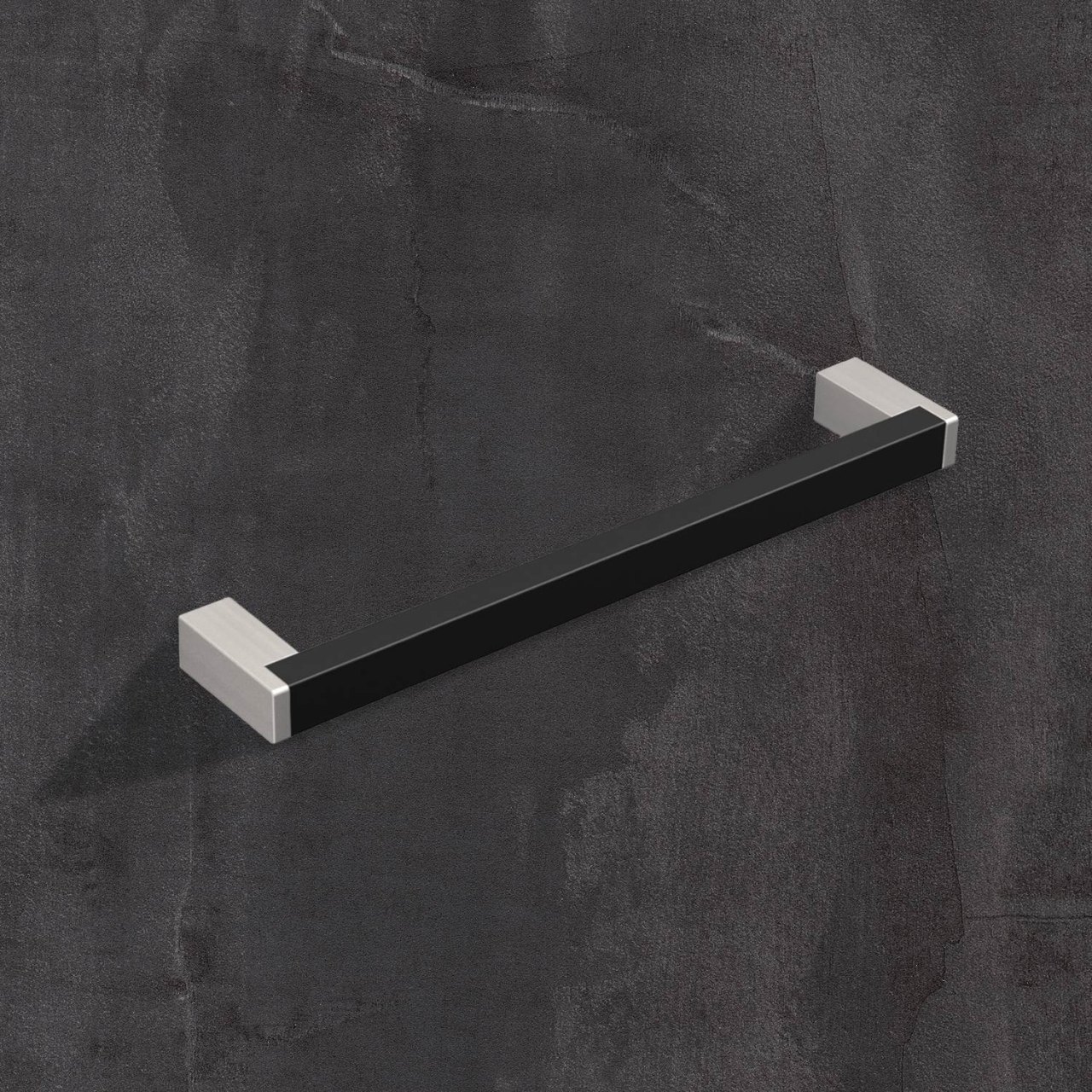 HETTICH Griff Bermeo, •–• 224, L 237 mm, B 12 mm, H 32 mm, Schwarz matt / Edelstahl Optik gebürstet, 9208085