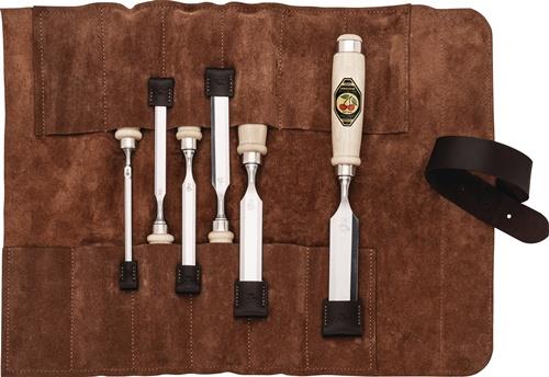 KIRSCHEN Stechbeitelsatz 6,10,12,16,20,26mm Weißbuchenh.6-tlg.Ledertasche KIRSCHEN
