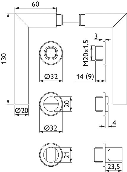 HERMAT Drückergarnitur mit Rosetten BASIC 02 1802/2402.KF, Messing