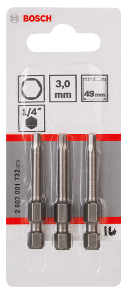 BOSCH Schrauberbit Extra-Hart HEX 3, 49 mm, 3er-Pack