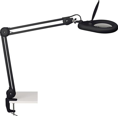 Nordwest LED-Lupenleuchte Glaslinse 127mm 5 Zoll Standfuß schwarz m.Abdeckung,runder Kopf