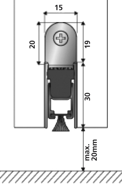 ELLEN Autom. Türbodendichtung EllenMatic Brush z. Einnuten, m. Montagewinkel, silber ELLEN Autom. Türbodendichtung EllenMatic Brush z. Einnuten, m. Montagewinkel, silber