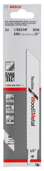 BOSCH Säbelsägeblatt S 922 HF, Flexible for Wood and Metal, 2er-Pack