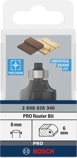 BOSCH Abrundfräser Standard for Wood, 8 mm, R1 6 mm, L 13,2 mm, G 53 mm
