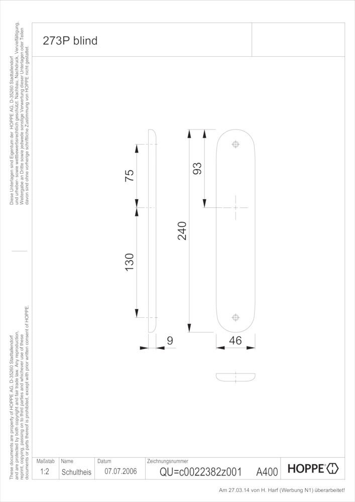 HOPPE® Langschildpaar 273P, Aluminium 2283315 HOPPE® Langschildpaar 273P, Aluminium 2283315