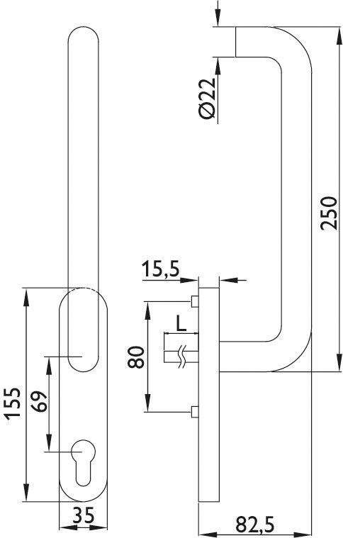 HERMAT Handhebel BASIC 01 1801.N.HSG, Edelstahl