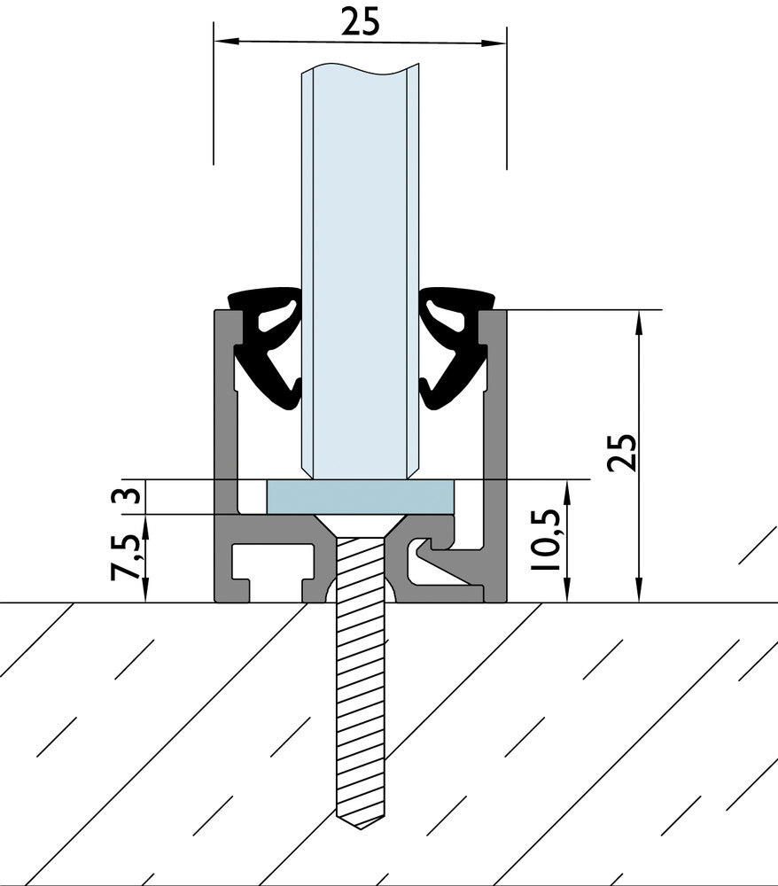 HERMAT Trennwand-Bodenclipprofil 6951/OD, ohne Dichtung, Aluminium