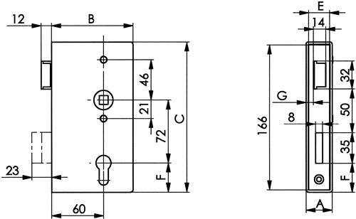 AMF Schlosskasten 140P DIN L Maß A40xB94,5xC173mm Dornm.60mm AMF