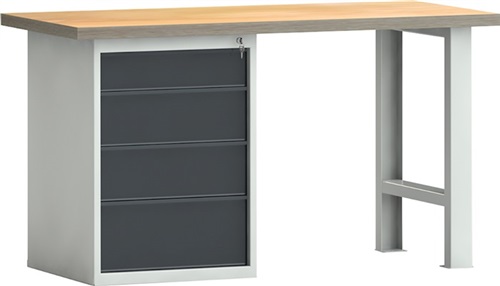 KLW Werkbank PW 700 B1500xT700xH840mm Buche Multiplex lichtgrau/grau 4 Schubl.