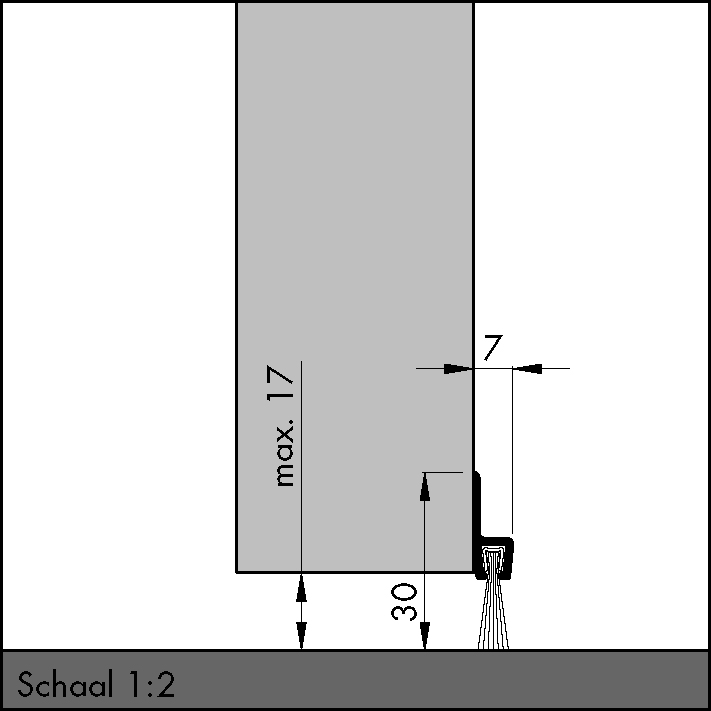 ELLEN Türbodendichtung IBS 31 z. schrauben Alu silber, H 30 x L 1000mm, Bürstenhöhe 12mm