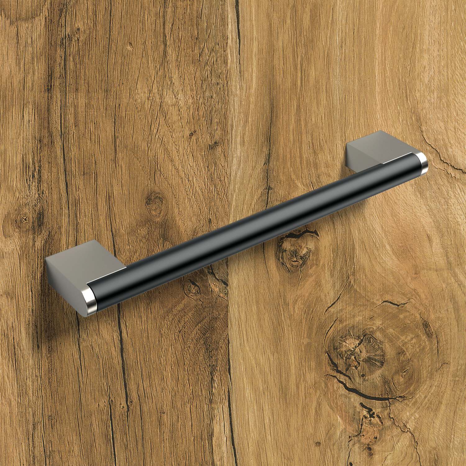 HETTICH Griff Brema, •–• 640, L 652 mm, B 14 mm, H 35 mm, Schwarz matt / Edelstahl Optik gebürstet, 9264085 HETTICH Griff Brema, •–• 640, L 652 mm, B 14 mm, H 35 mm, Schwarz matt / Edelstahl Optik gebürstet, 9264085