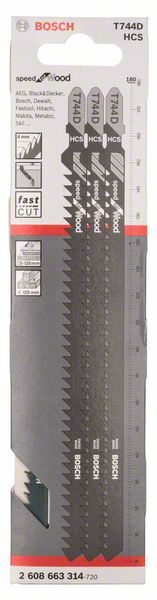 BOSCH Stichsägeblatt T 744 D Speed for Wood, 3er-Pack