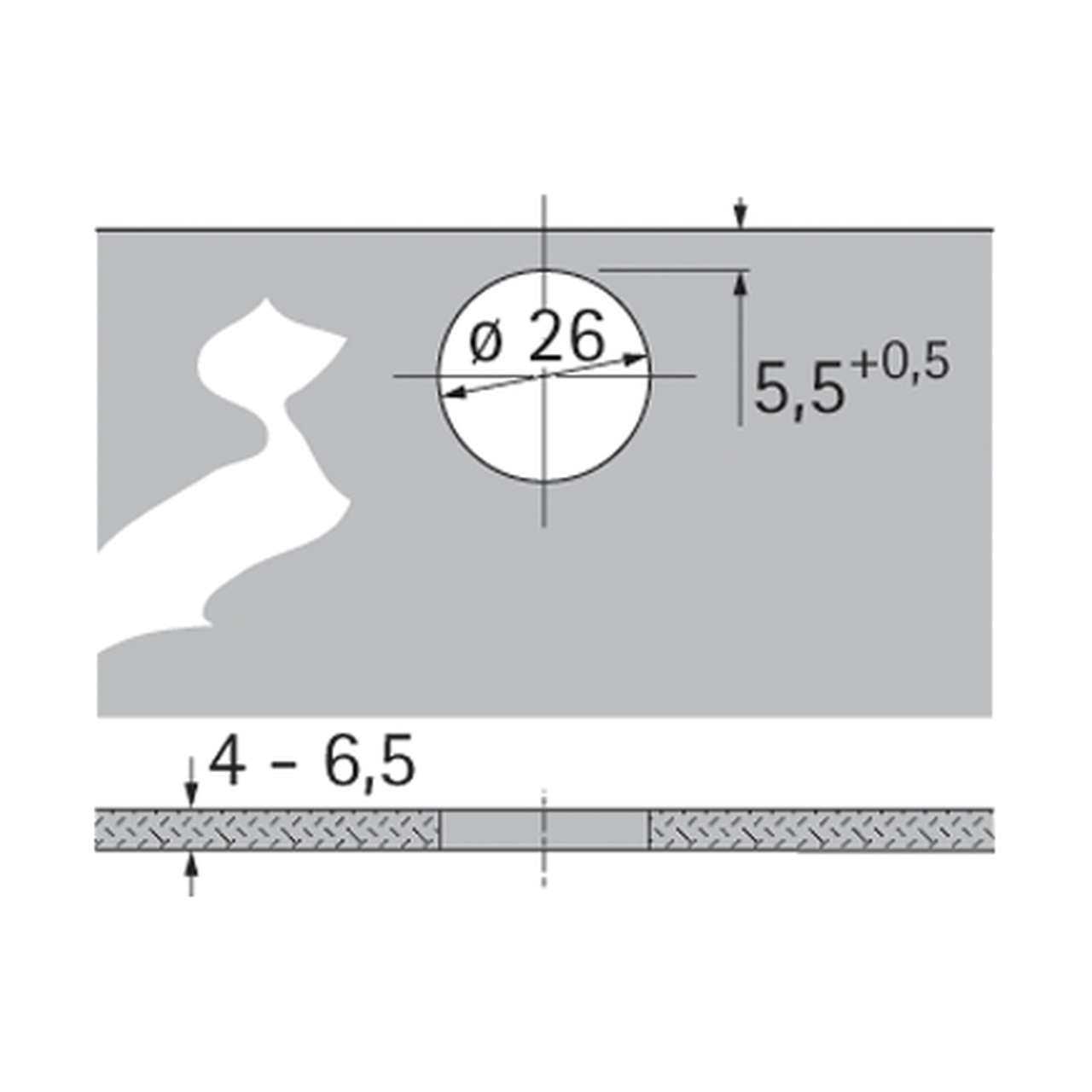 HETTICH Intermat Glastürscharnier (Intermat 9904), einliegend, Öffnungswinkel 95°, zum Anschrauben (-), 72968