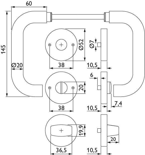 HERMAT Drückergarnitur mit Rosetten BASIC 01 1801/2036.K, Edelstahl