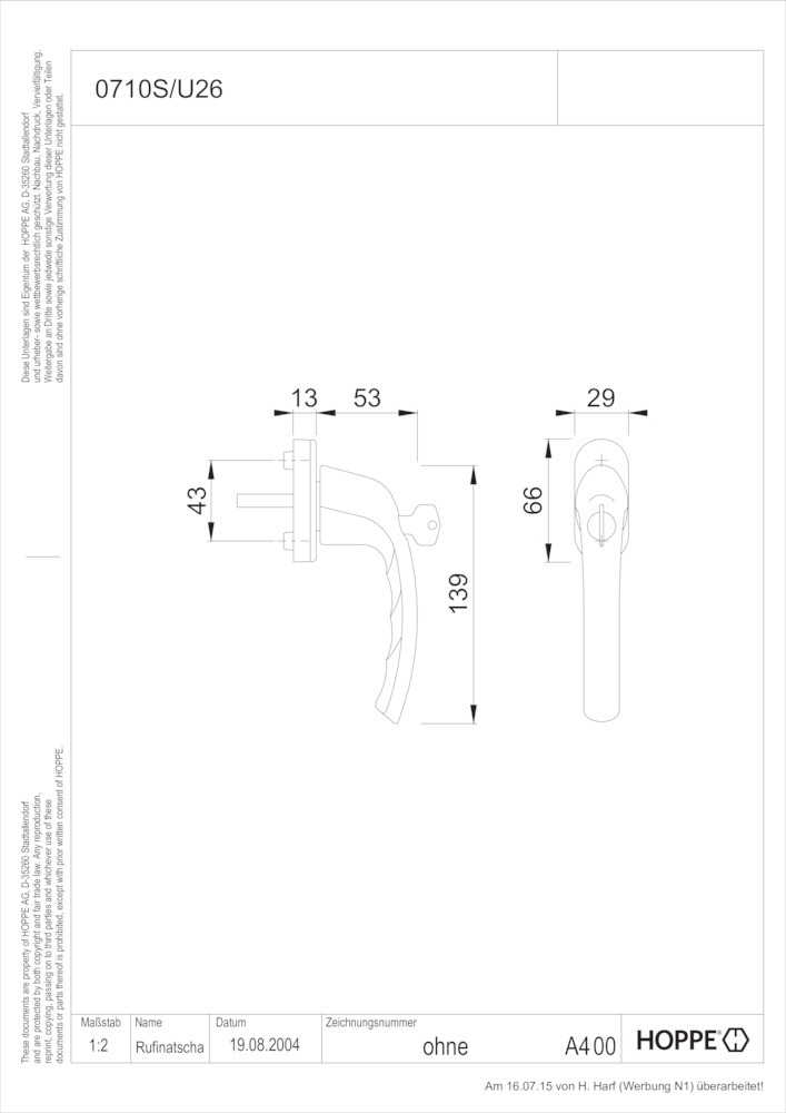 HOPPE® Fenstergriff abschließbar Tôkyô 0710S/U26, mit Schrauben, Aluminium, 8185183