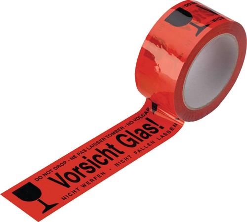 Nordwest Warnklebeband PVC PVC,Vorsicht Glas L.66 m,B.48mm rot Rl.ENVIROPACK