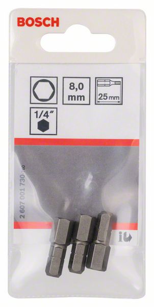 BOSCH Schrauberbit Extra-Hart HEX 8, 25 mm, 3er-Pack