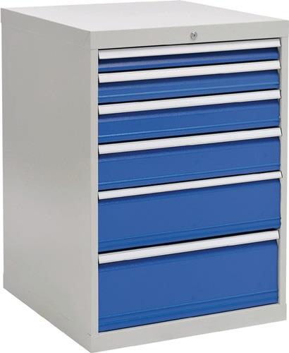 BEDRUNKA+HIRTH Schubladenschrank H1019xB705xT736mm lichtgrau/signalblau 6 Schubl.Vollauszug