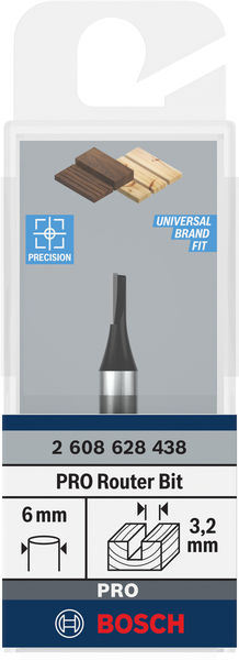 BOSCH Nutfräser Standard for Wood, 6 mm, D1 3,2 mm, L 7,7 mm, G 51 mm