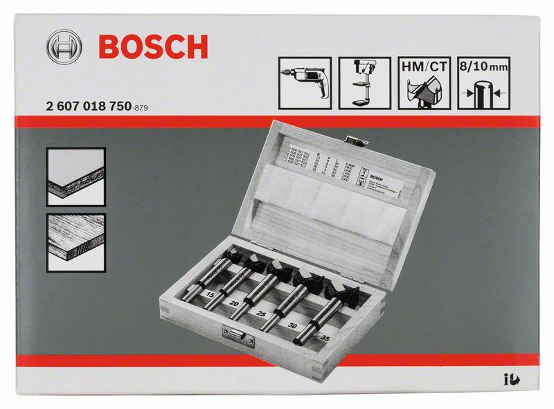 BOSCH Kunst- Scharnierlochbohrer-Set, HM, 5-teilig, 15 - 35 mm