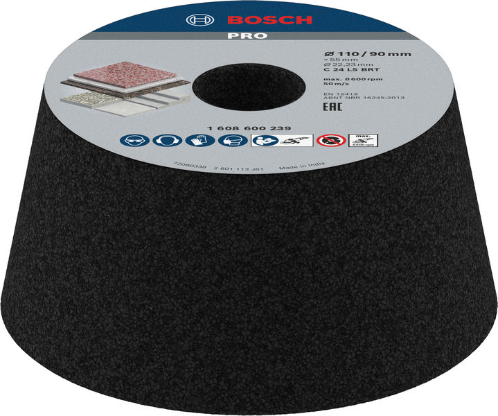 BOSCH Schleiftopf, konisch-Stein/Beton 90 mm, 110 mm, 55 mm, 24