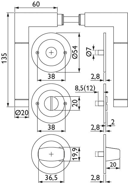 HERMAT Drückergarnitur mit Rosetten SPACE 1114/2631.FL, Edelstahl