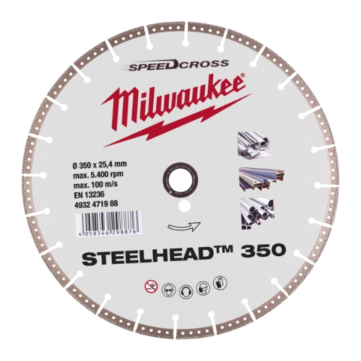 MILWAUKEE für Stahl, Edelstahl und Beton Diamanttrennscheibe DH STEELHEAD 350 mm