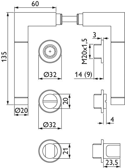 HERMAT Drückergarnitur mit Rosetten SPACE 1114/2402.KF, Edelstahl