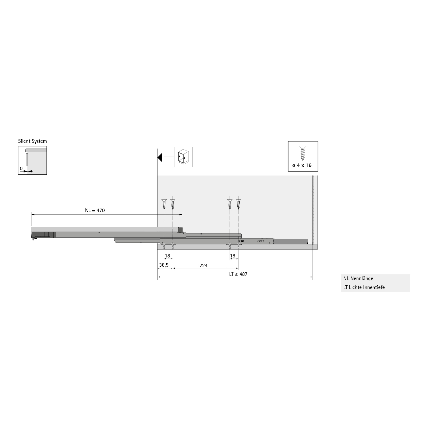 Quadro Compact mit Silent System, 40 kg, 470 mm, links und rechts