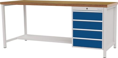 BEDRUNKA+HIRTH Werkbank signalblau lichtgrau B2000xH859xT750mm Buche Multiplex 40mm 4 Schubl.