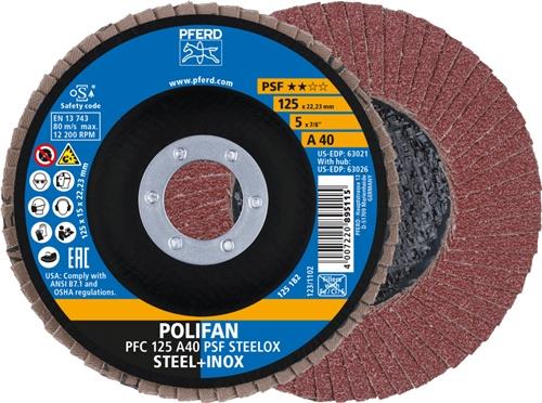 PFERD Fächerscheibe POLIFAN A PSF STEELOX D.125mm K.40 kon.Stahl/INOX NK PFERD