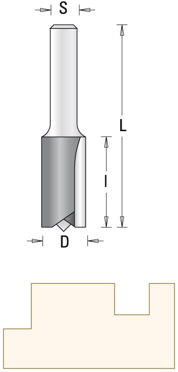 GUHDO HW-Nutfräser D20 l=19 L70 S8 Z2 mit Bohrschneide