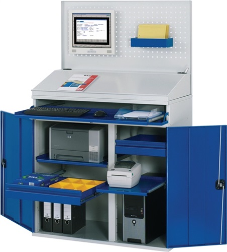 RAU Computerschrank H1770xB1100xT520mm stationär blau/grau Lochplatte,Pultaufsatz