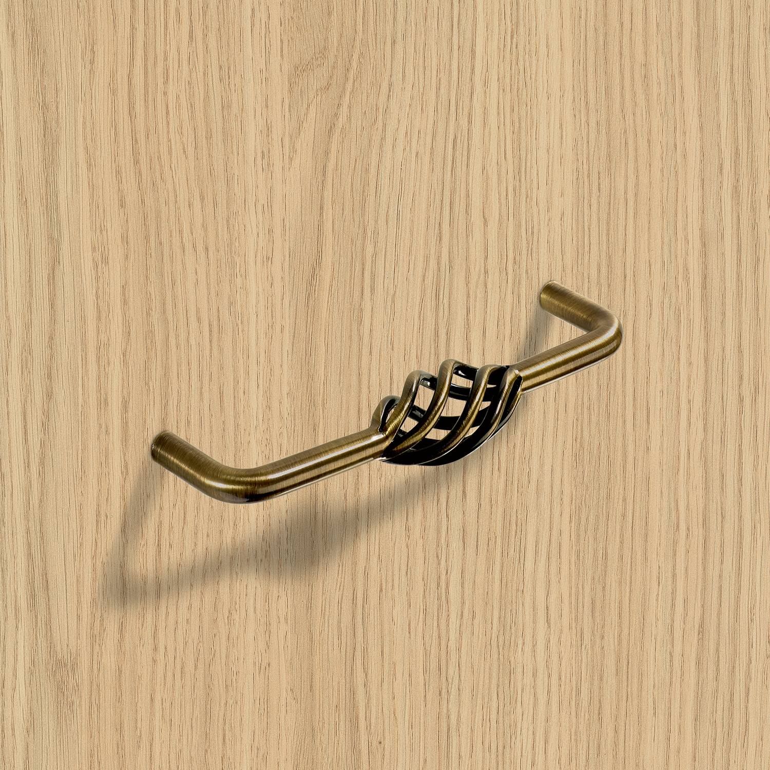 HETTICH Griff Malaca, •–• 128, L 136 mm, H 40 mm, ø 12 mm, Messing Optik antik, 9070945 HETTICH Griff Malaca, •–• 128, L 136 mm, H 40 mm, ø 12 mm, Messing Optik antik, 9070945