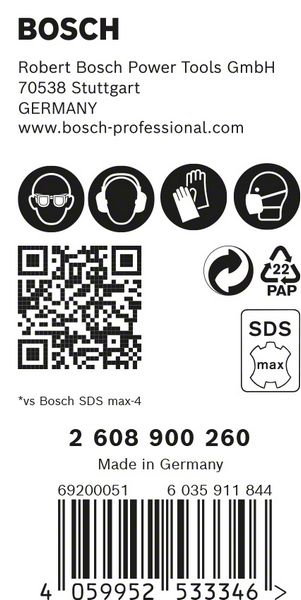 BOSCH EXPERT SDS max-8X Hammerbohrer, 12 x 200 x 340 mm, 5 Stück. Für Bohrhämmer