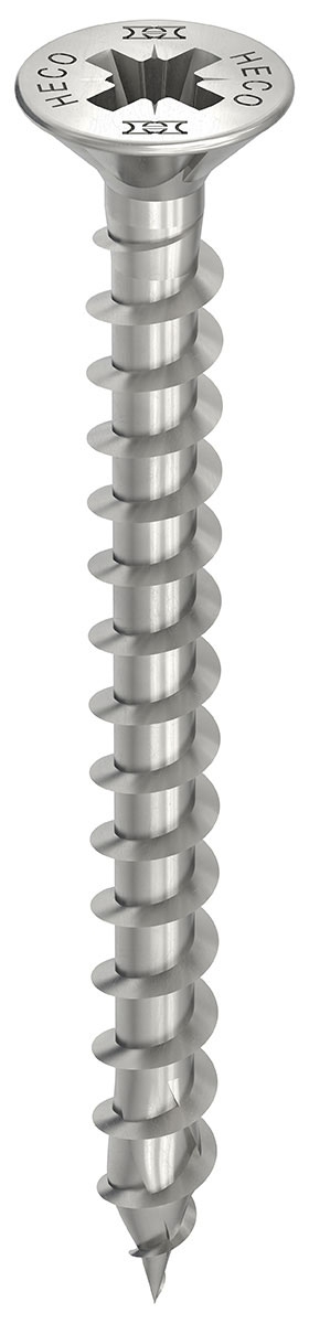 HECO TOPIX-plus A2, Senkkopf mit Frästaschen, Pozi-Drive, Variables Vollgewinde, blank, gleitbeschichtet