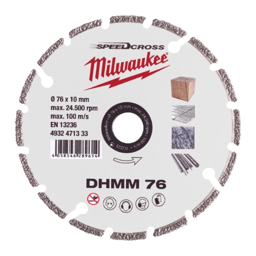MILWAUKEE für Stahl, Holz, Kunststoff, Gipskarton, Porzellan Diamanttrennscheibe DHMM 76 mm