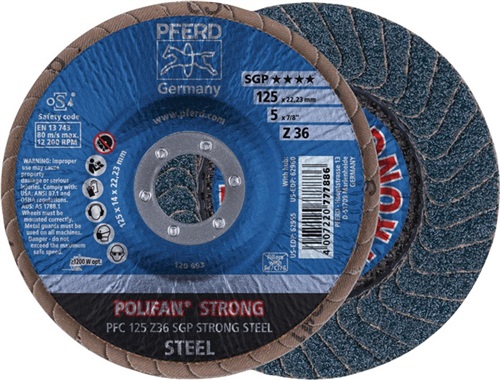 PFERD Fächerscheibe POLIFAN Z SGP STRONG STEEL D.125mm K.36 kon.INOX ZK PFERD