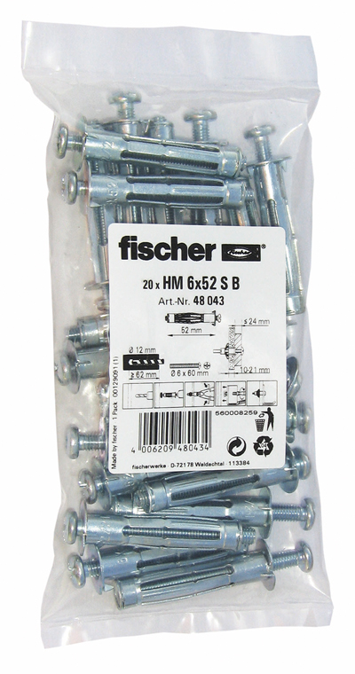 FISCHER Hohlraum-Metalldübel HM 6x52 S B (20)