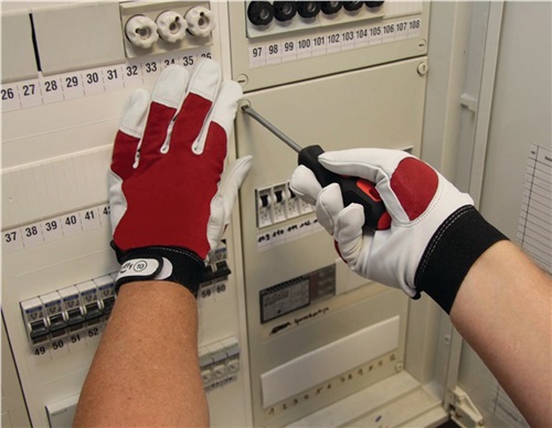LEIPOLD+DÖHLE Handschuhe Griffy Gr.9 rot/naturfarben Ziegennappaleder/Interlock auf SB-Karte